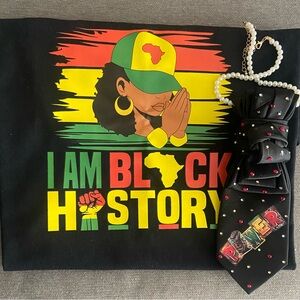 Black 'I Am Black History' Graphic Tee with Rasta Colors